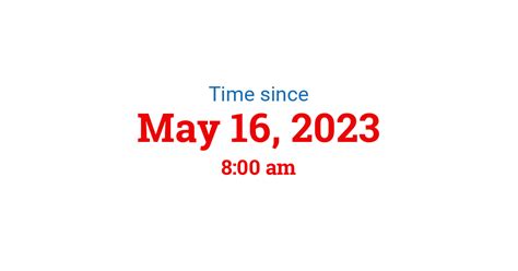 112. days. 9. hours. 3. minutes. 31. seconds. Time since Tuesday, May 16, 2023 at 8:00:00 pm ( Roanoke Rapids time).