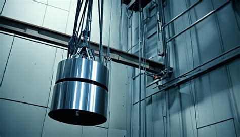 Counterweight elevator.  Counterweights help minimize energy consumption by allow...