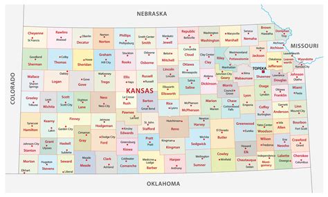 Map of Kansas counties with names. Free printable map of Kansas counti