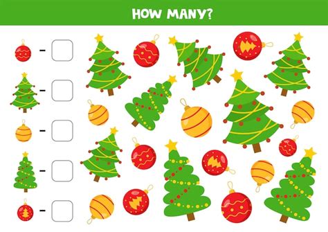 Counting Game With Christmas Trees And Balls Math Game For Children