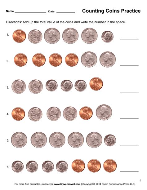 Counting Money Printable Worksheets