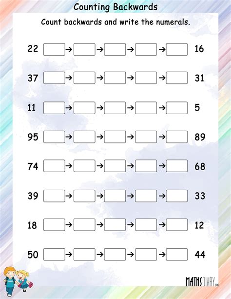 Counting backwards Math Worksheets