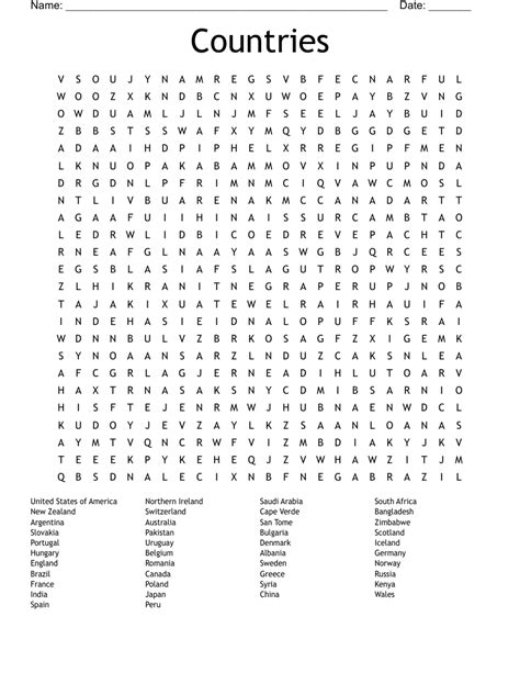 Countries Word Search WordMint