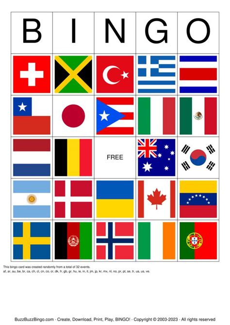 Country bingo. Download and Print Countries Bingo Cards. Print 2 pages of Countries Bingo Cards for free. Download a PDF with 2 free pages of bingo cards plus instructions and a randomized call sheet. … 