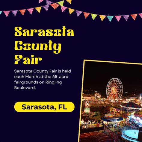 County fair sarasota. The Sarasota County Fair runs from March 19 through March 28 at the Sarasota County Fairgrounds on Fruitville Road. Hours vary depending on the day of the week, so check that the gates are open ... 