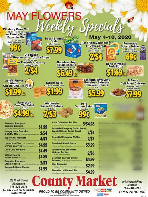 County Market provides groceries to your local community. Enjoy your shopping experience when you visit our supermarket. ... Weekly Ads Coupons Max Card Fuel Rewards Shop Online Grocery Shopping Online Orders for Deli, Bakery or Floral Discover ... Weekly Specials Sale started 09/06/2023 and ends 09/12/2023 Page 1 of 11.
