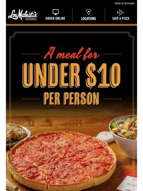 Get Code. OR50. See Details. Lou Malnati's is having 50%