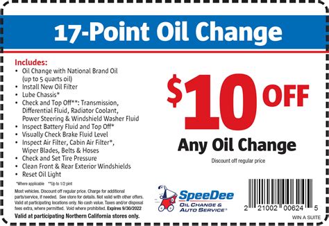 Coupons for speedee oil. Your Davis SpeeDee Oil Change & Auto Service® is a full-service auto maintenance and repair facility fluent in service and speed. Meaning that whatever the nature of your vehicle's problem, we have the diagnostic equipment to get repairs done quickly so you can get back on your way. From quick oil changes to brakes, tune-ups, manufacturer ... 