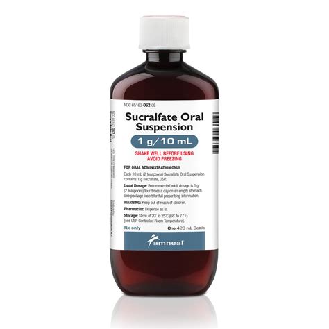 Coupons for sucralfate suspension. To treat duodenal ulcers: Adults—One gram (g) (10 milliliters [mL]) four times a day, taken on an empty stomach for 4 to 8 weeks. Children—Use and dose must be determined by your doctor. For oral dosage form (tablets): To treat duodenal ulcers: Adults—One gram (g) four times a day, taken on an empty stomach for 4 to 8 weeks. 