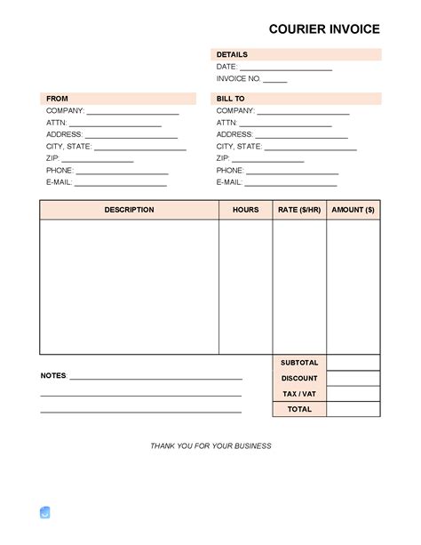 Courier Invoice Template