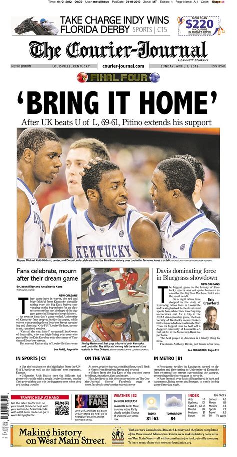 Courier journal louisville ky. 0:00. 1:02. Beginning this Saturday, the Courier Journal will cease home delivery on Saturdays and instead will provide subscribers with a full digital replica of the … 