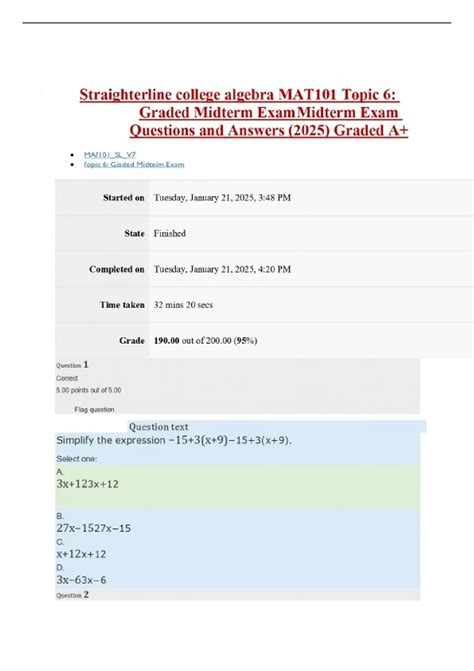 Course College Algebra Straighterline Answers