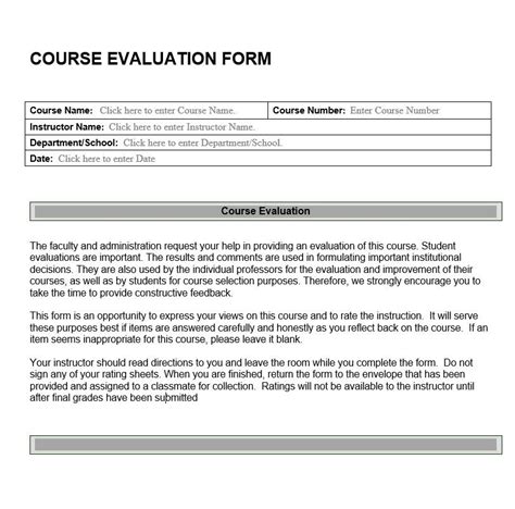 Course Evaluation Form Review of Instructor Course and Materials