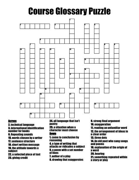 Course Glossary Puzzle Crossword WordMint