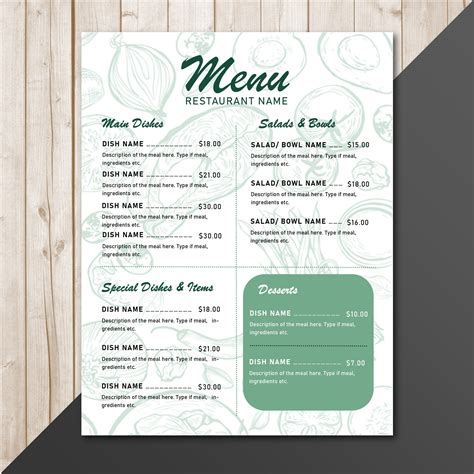 Course Menu Template Restaurant menu template Simple Menu Etsy