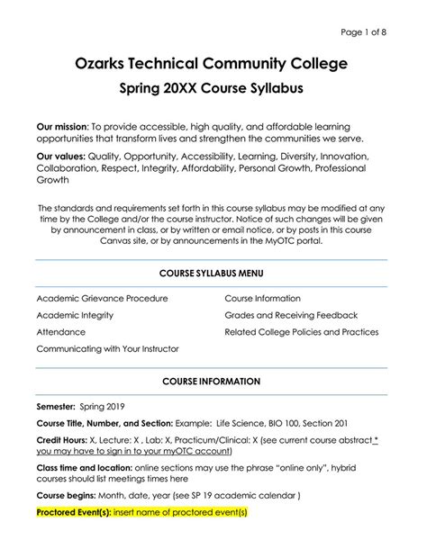 Course Syllabus Template For Teachers For Your Needs