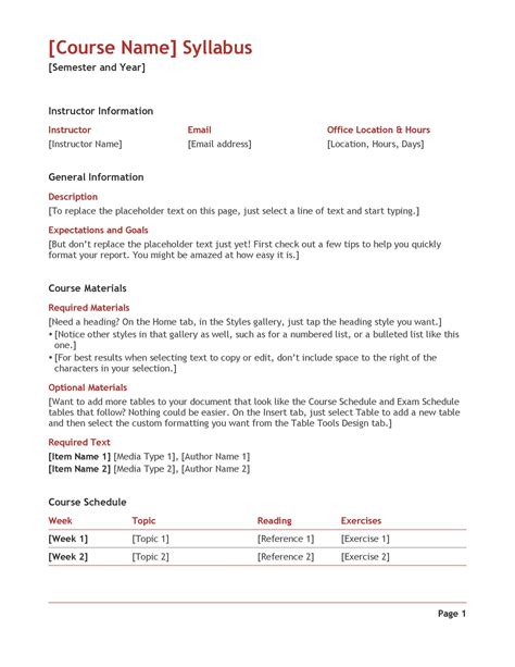 Course Syllabus Template Template Business