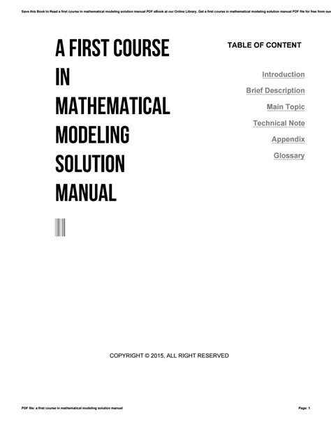 Course in mathematical modeling solution manual. - Las tacillas volantes ; el gran sarao ; el atasco de influencias.