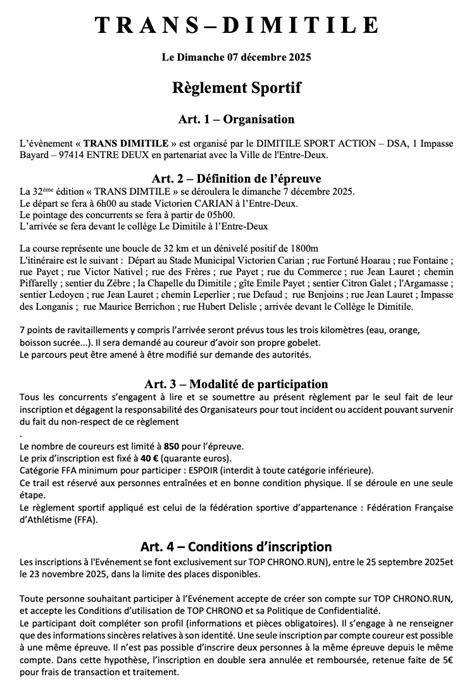 Course trans dimitile.  Inscriptions limit&eacute;es sur TOP CHRONO. M. La Trans-Dimitile fait part...