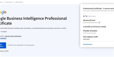 Coursera google certificate.  Google Business Intelligence Professional Certificate Learn in-...
