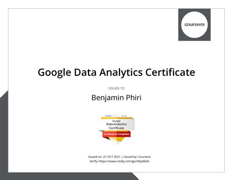 Coursera google data analytics. Google Professional Certificates. Collect and organize data to help draw new insights, uncover trends and make informed business decisions as a Data Analyst. Build e-commerce stores, tell data-driven stories and measure performance analytics as a Digital Marketing Analyst. 