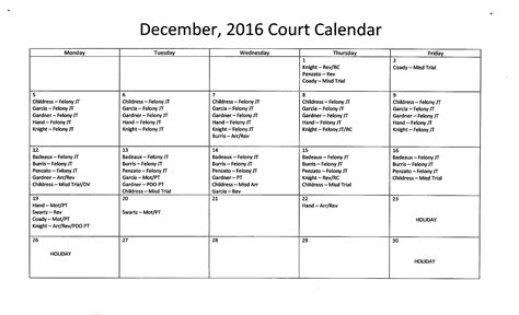 Court Calendar Vt
