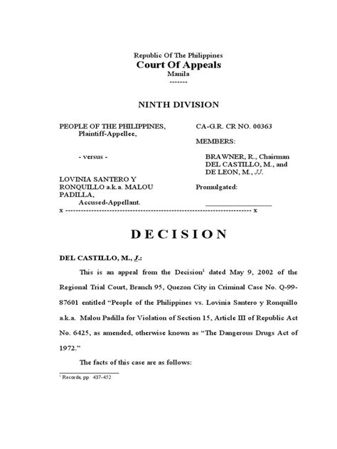 Court decision example sentence