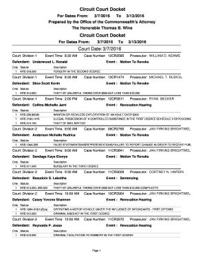Court docket knox county ky. Kentucky Court Dockets. Search Circuit Court and District Court daily dockets by county, court division, date, courtroom, and subdivision. Search results include case number, case title, hearing type, courtroom, and time. 