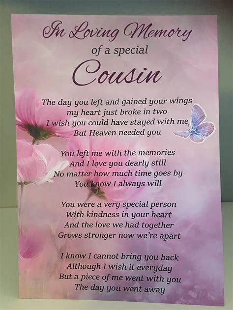 Cousin poems death. As I look up toward the blue sky, I imagine you spreading your wings to fly. Be sure to give your Mom a sign. so she knows you are in Heaven. and everything is fine. Tell everyone there I send my love. to all of the angels up above. As the tears roll down my face, I know you are in a better place. 
