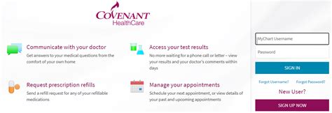 Covenant mychart. There is much you can do on MyChart: Access your medical information: View your health history including medications, immunizations and allergies. Receive test results. Review your provider's instructions. Receive appointment reminders. Review notes from your visits. Manage your appointments: Schedule appointments with primary and specialty ... 