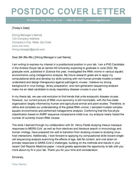 Cover Letter Examples For Postdoc Positions