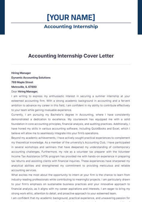Cover Letter Template For Accounting Internship