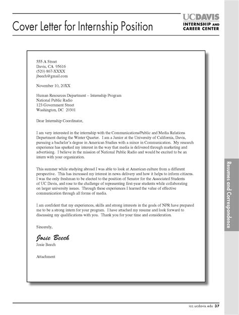 Cover Letter for Internship Example [+4 Key Writing Tips] Resume