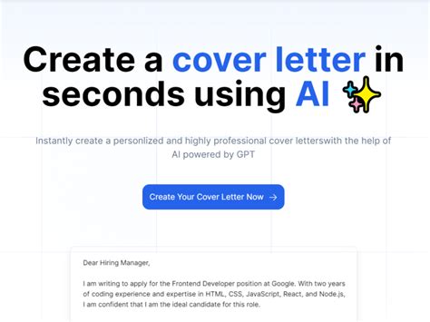 Cover letter ai generator. Artificial Intelligence. - By Riyaz Mohammad. Email Me This Cover Letter. Download Pdf. Hello, I am writing in regards to the open position for a resume writer at Artificial Intelligence. I am excited about this opportunity as it seems like a perfect match for my skills and interests. As a resume writer, I would be responsible for helping ... 