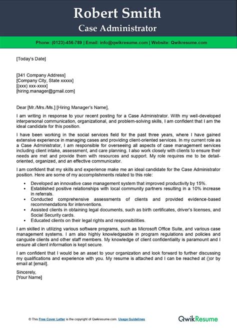 Cover letter for case administrator.  Case Administrator Cover Letter Example Case...