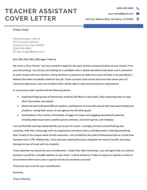 Cover letter for teaching assistant. 8 Teacher Assistant Cover Letter Examples Teacher Assi...