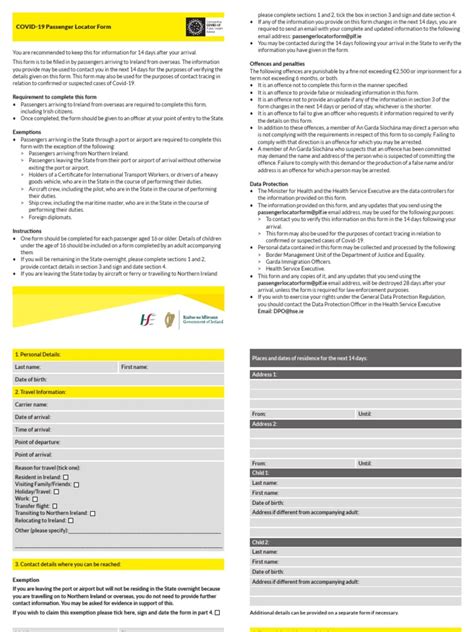 Covid 19 Passenger Locator Form PDF Information Privacy