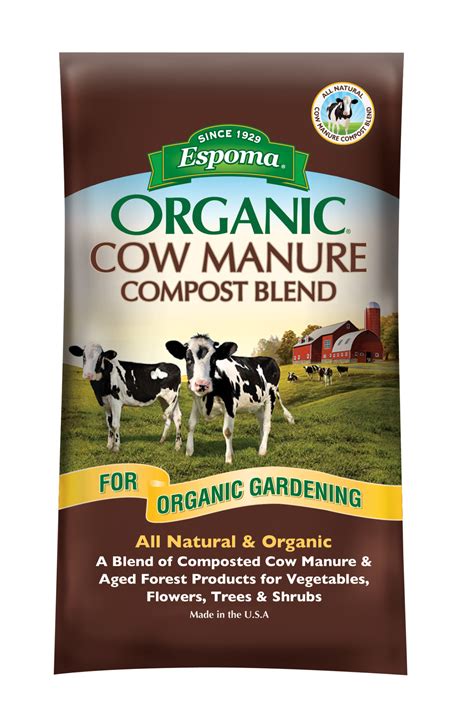 Cow manure compost. Overview. Just Natural Organic Composted Cow Manure adds natural fertilizer to the soil while providing aeration and improved drainage. Natural and organic cow manure also helps the soil to retain moisture. Made from composted cow manure. All natural and organic product great for flower and veggie gardens. Helps soil to retain moisture. 