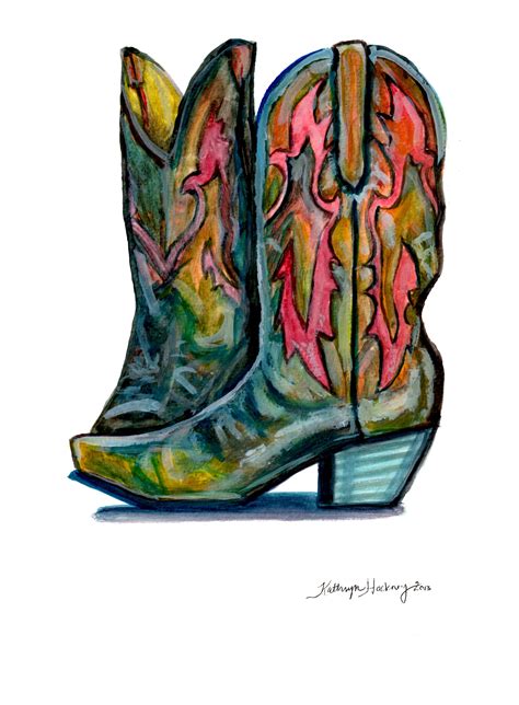 Cowboy Boots Drawing In Color
