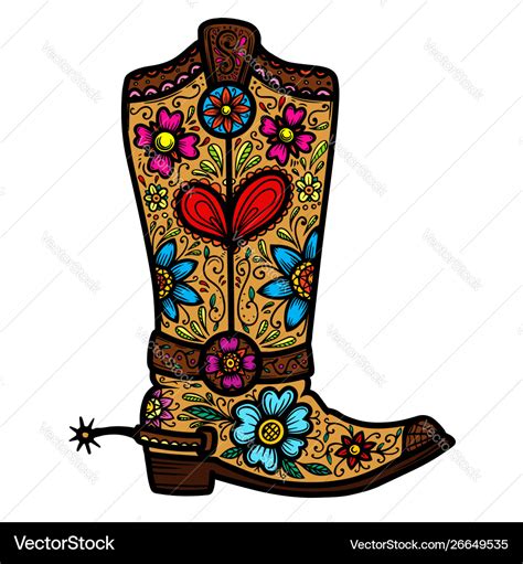 Cowboy boot with floral pattern design element Vector Image