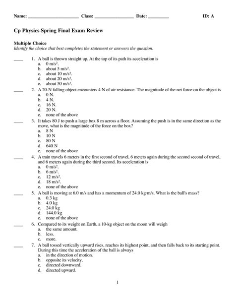 Cp Final Review Exam Packet Physics Answers