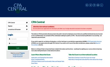 Cpacentral. Apply through NASBA’s CPA Exam online application system. NASBA is the National Association of State Boards of Accountancy. Candidates from 32 jurisdictions … 