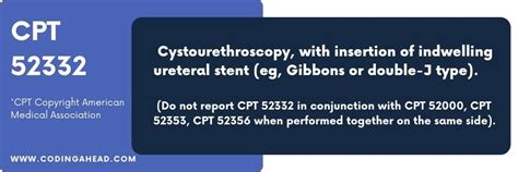 CPT code 52332 (Cystourethroscopy, with insertion 