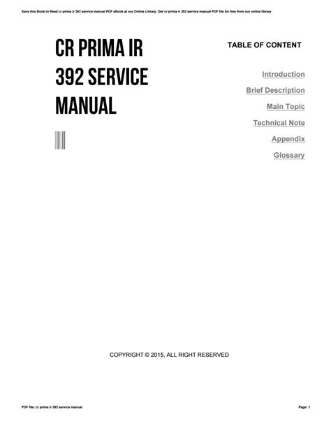 Cr prima ir 392 service manual. - The handbook the encheiridion hpc philosophical classics series.