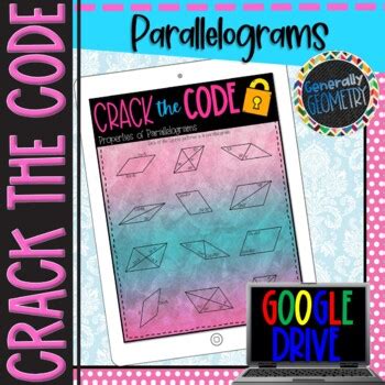 Crack the code properties of parallelograms answer key. Now we have established why the properties of parallelograms we have assumed to be true are in fact true. By extension, these facts hold for any type of parallelogram, including rectangles, squares, and rhombuses. Let us look at one last fact concerning rectangles. We established that the diagonals of general parallelograms bisect each other ... 