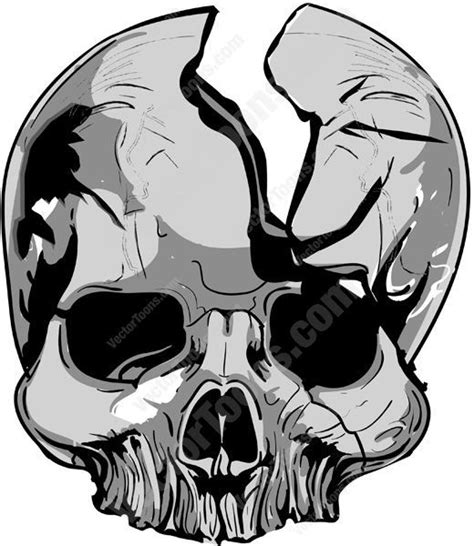 Cracked Gray Skull With Missing Lower Jaw Teeth illustration, Skull
