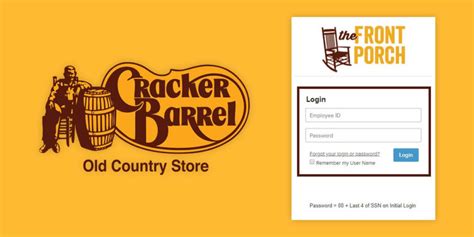 Cracker barrel login employee. Cracker Barrel’s website address for login. To connect, you need a working Cracker Barrel Employee Number and password. The internet browser. To access the Cracker Barrel Login, you must have dependable internet access on a computer, smartphone, laptop, or tablet. Steps For Cracker Barrel Front Porch ESS Login. Employees can now receive ... 