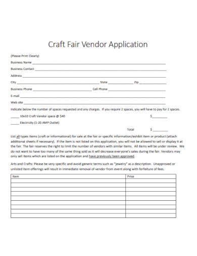 Craft Fair Vendor Application Template Database