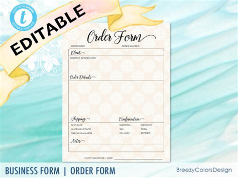 Craft Order Form Printable Downloadable Template Editable Etsy
