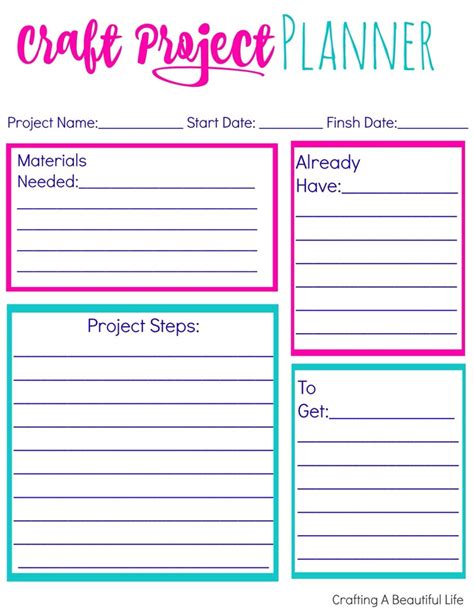 Craft Project Planner Printable to plan your Craft Projects Project